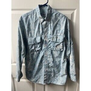 Aqua Design Camo Shirt Mens Medium Blue Button Down Shoreline LS UPF Protection
